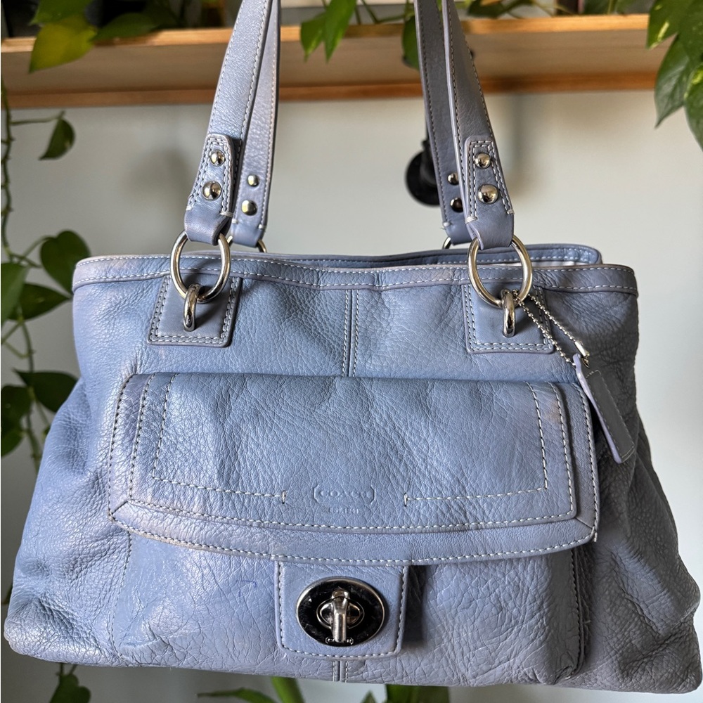 Coach Penelope F19252 Light Blue Pebbled Leather Turnlock Shoulder Bag (2012)